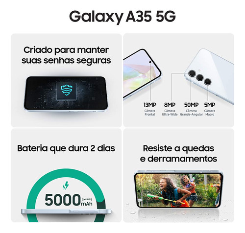 Samsung Galaxy A35 5G 128GB Azul-escuro 6GB RAM - Excelente (Recondicionado)