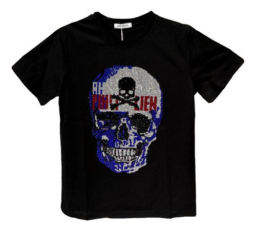 Playera Calavera Azul Y Rojo Con Diamantes 5 Colores