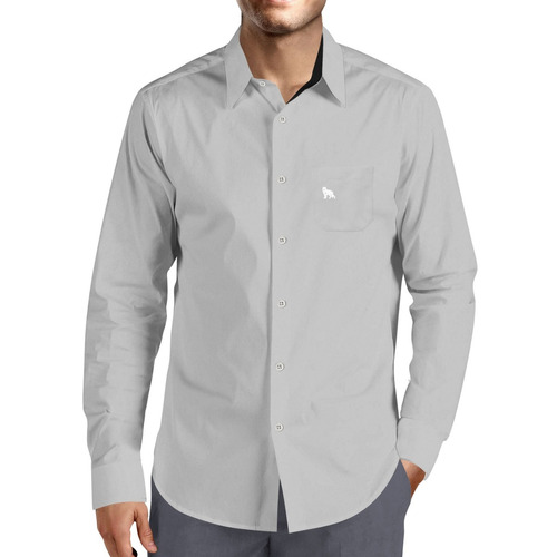 Camisa Social Lobo Branco Vip Cinza E Chumbo