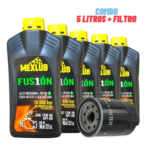 Aceite 15w40 Mineral Marca Mexlub Pack 5litros+filtro