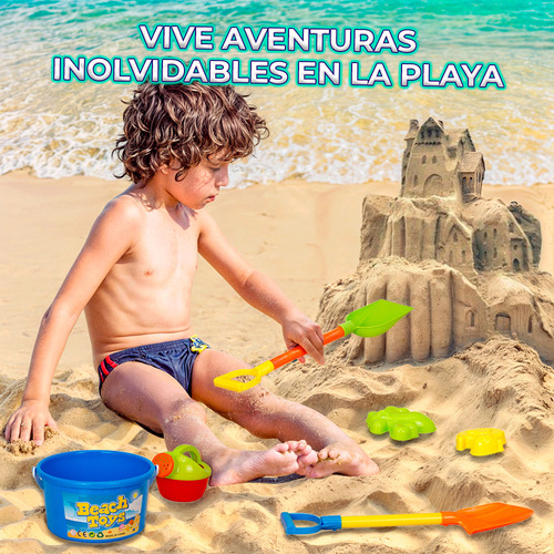 Set Juguetes Playa Arena Cubeta Regadera Pala Rastrillo 5pzs