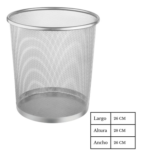 Basurero Papelera De Metal Negro Redonda 12,5lts Ordene Metalico