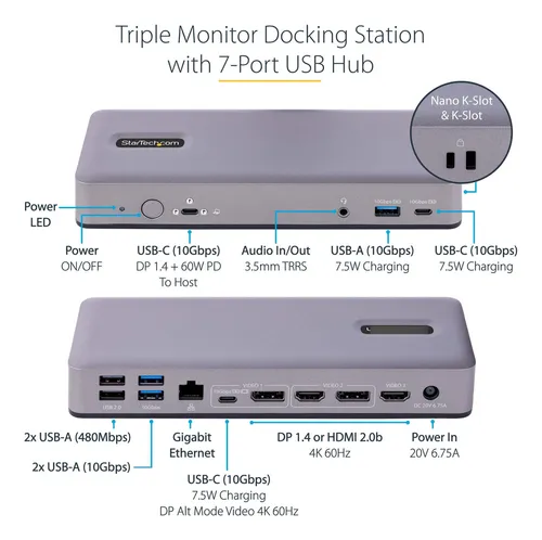 Estación De Acoplamiento Usb-c Para Múltiples Monitores 4k