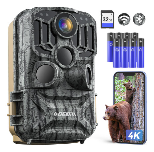 Deatti Trail Camera Wifi 48mp 4k Game Camera Con 8 Pilas Y T