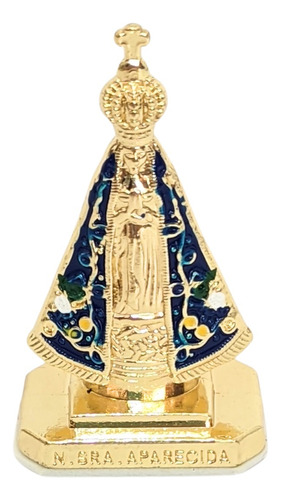 Nossa Senhora Aparecida Miniatura Metal Base Auto Colante Cor Azul/dourado