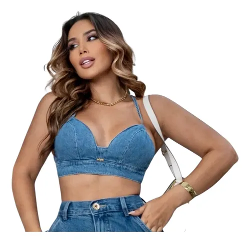 Blusa de alça jeans feminina sales