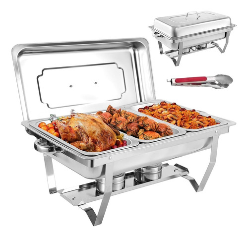Chafer Bufetera Plegable De Acero Inoxidable 3 Espacios