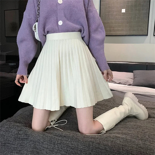 Falda Corta Plisada Con Cintura Elástica