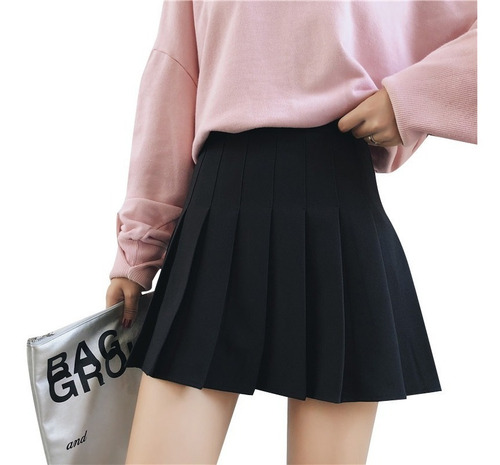Imagem 2 de 2 de Saia Preta Lisa Rodada - Pregueada - Colegial - Kpop
