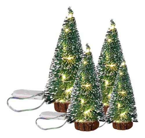. 4 Piezas De Adornos Pequeños Luminosos De Navidad De Cedro