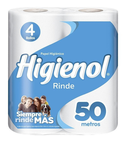 Papel Higiénico Higienol Rinde Hoja Simple 4 Rollos 50 Mt