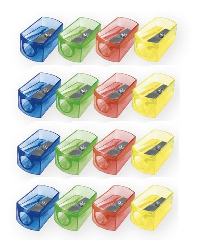 16 Sacapuntas Plastico De Colores Ezco 