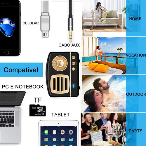 Imagem 9 de 9 de Caixa De Som Portátil Retro Vintage Bluetooth Preto S005