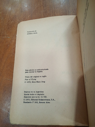 Libro Miedo De Volar Erica Jong Sudamericana 1975 (Usado)