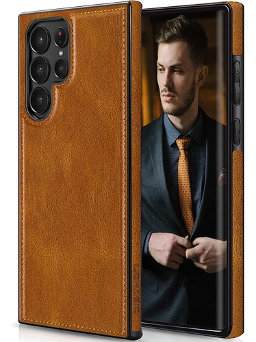 Funda Para Galaxy S23 Ultra Elegante De Cuero Clasica Brown