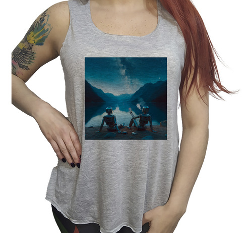 Musculosa Ac Dama Robot Montaña Cielo Pareja Cielo Fumar