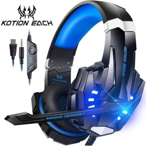 Auriculares gamer Kotion G2000 negro y azul con luz LED