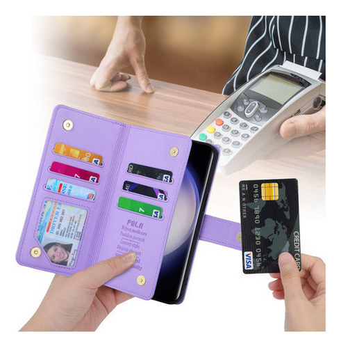Jing Funda De Piel Tipo Cartera Con Cremallera Para Samsung