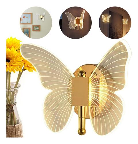Lámpara De Pared Led Mariposa Acrílico De Noche Interior
