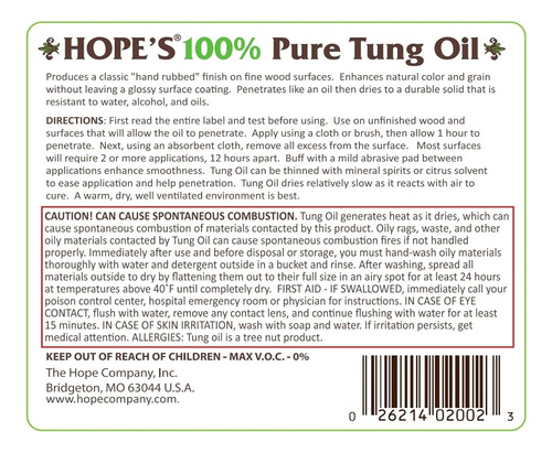 El Aceite De La Esperanza 100% Puro Tung, Final De Madera Re