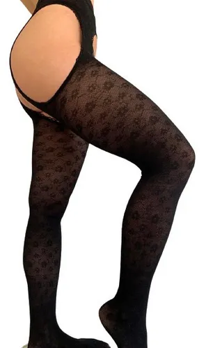 Media Mujer Panty Portaligas Fantasia Con Abertura Lycra