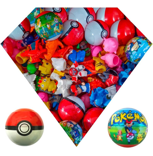 50 Pokebola 5,5cm Com Dedoche Pokémon Surprise Até 5,3cm