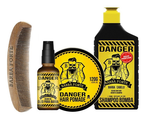 Kit Danger Barba Cabello Shampoo Pomada Clásica Óleo Peine