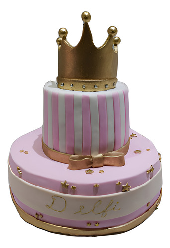 Torta Princesa Rosa Y Dorado - Reina Corona Tiara Comestible