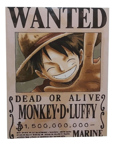 Imagem 1 de 5 de Quadro One Piece (wanted) Mdf 6mm *monkey D Luffy* S/moldura
