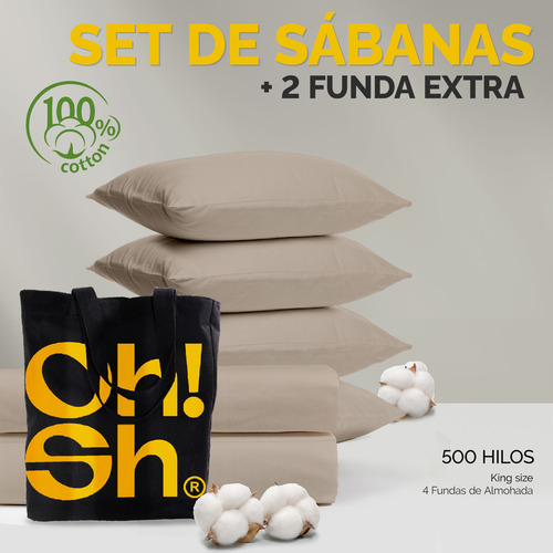 Oh!sheets Sabanas Algodón Egipcio 500 Hilos 7pz King Size Beige Liso