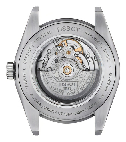 Reloj Hombre Tissot Gentleman Automatic Silicium | Verde Color De La Correa Acero Color Del Bisel Acero