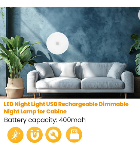 Luz Nocturna Led Con Sensor De Movimiento Pir, Recargable Po