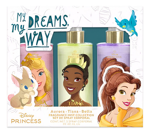Disney Set Fragance Mist Princesas Glitter 3 Pzs Original