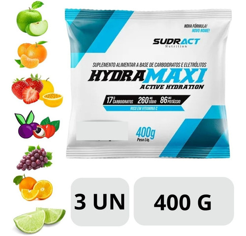 Hidramaxi Repositor Isotônico Energia Intra Treino 3x400g Sabor Morango Com Maracujá