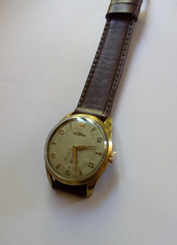 Reloj De Pulsera Delbana De Hombre. Antiguo A Cuerda. Marrón Dorado (Usado)