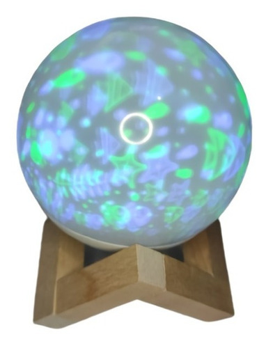 Lámpara Luna 10cm Luz Led Colores Figura Base Madera Y Cable