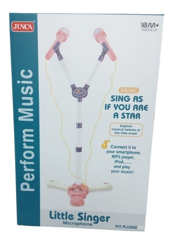 Imagen 3 de 7 de Microfono Infantil Karaoke Doble C/ Pie Sonido Luz Plug Mp3