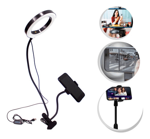 Imagem 1 de 6 de Ring Light Articulado Com Suporte Para Celular Ac15