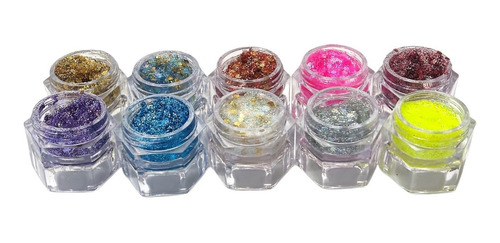 Sombras Glitter Chunky Glitters Sombras Hojuelas Set 10 Pzas