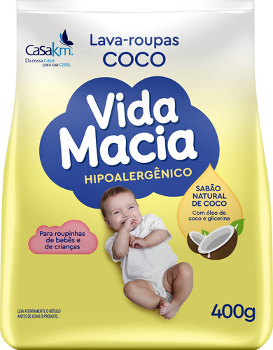 Lava Roupas De Coco Vida Macia Hipoalergenico 400g