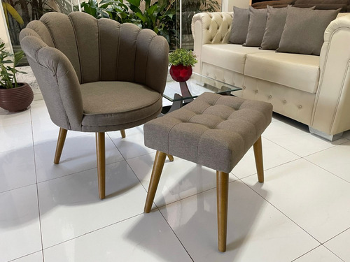 Kit Duas Poltronas Petalas Flor Linho Premium Escolha A Cor Cor 04-marrom Pés Madeira Claro