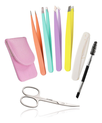 Eyebrow Tweezers Set 7 In 1, Tweezers With Leather Travel C.