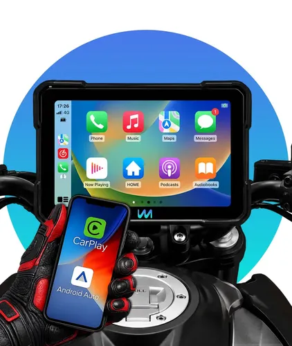 Multimidia Moto Tela Touch 5 Polegadas Carplay Android Auto Gps Bluetooth Ip68 Tela Ips Intercomunicador Sem Fio Espelhamento Waze Google Maps