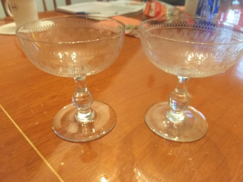 2 Copas Cristal Champagne O De Postre Grabadas Al Ácido