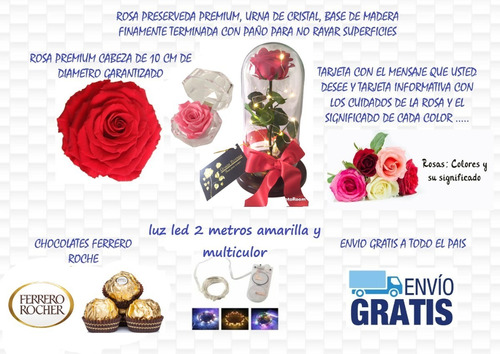 Rosa Preservada 100% Natural Amarilla + Luz Led + Obsequios | Envío gratis