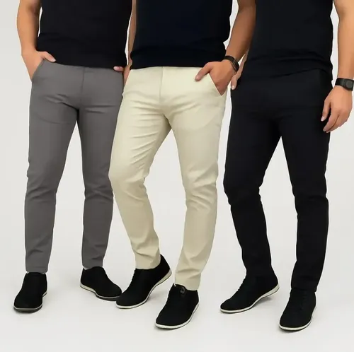 Kit 3 Calças Masculina Sarja Preto/cinza/areia  Sport Fino - R$ 159,99