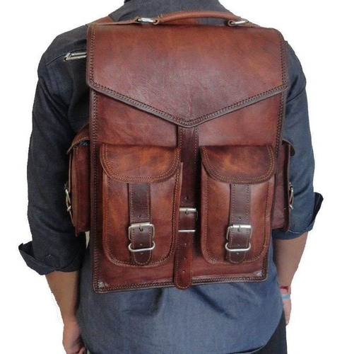 Mochila De Cuero Vintage Porta Computadora 15  Marron