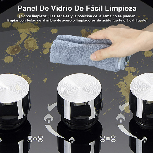 Parrilla De Gas Empotrable de mesa XIUDEEN XD5001G 5 quemadores de gas GN GLP aplicables cristal templado color negro