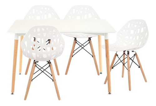 Juego de comedor Garden Life Garden Life Eames- Akron color blanco con 4 sillas mesa de 120cm de largo máximo x 80cm de ancho x 82cm de alto