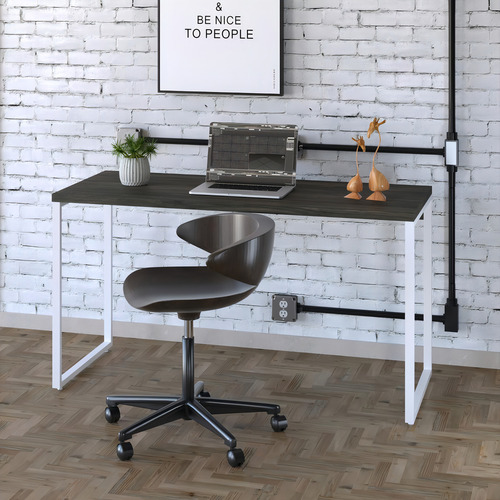 Mesa Kuadra Office 135x60x75cm Estrutura Branca Cor Carvalho Dark / Est.branca